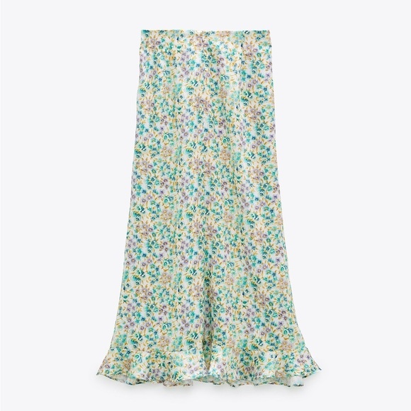 Zara Dresses & Skirts - [Zara] Floral Printed Satin Midi Skirt